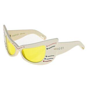 New Auth GUCCI Hollywood Forever Ivory Yellow Wing Mask Sunglasses GG0710S 003